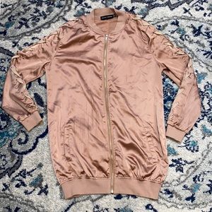 Rose Gold Bomber Jacket w/ tie sleeves E